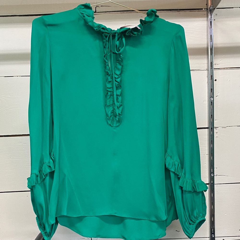 Kobi Halperin Teal Ruffle Blouse